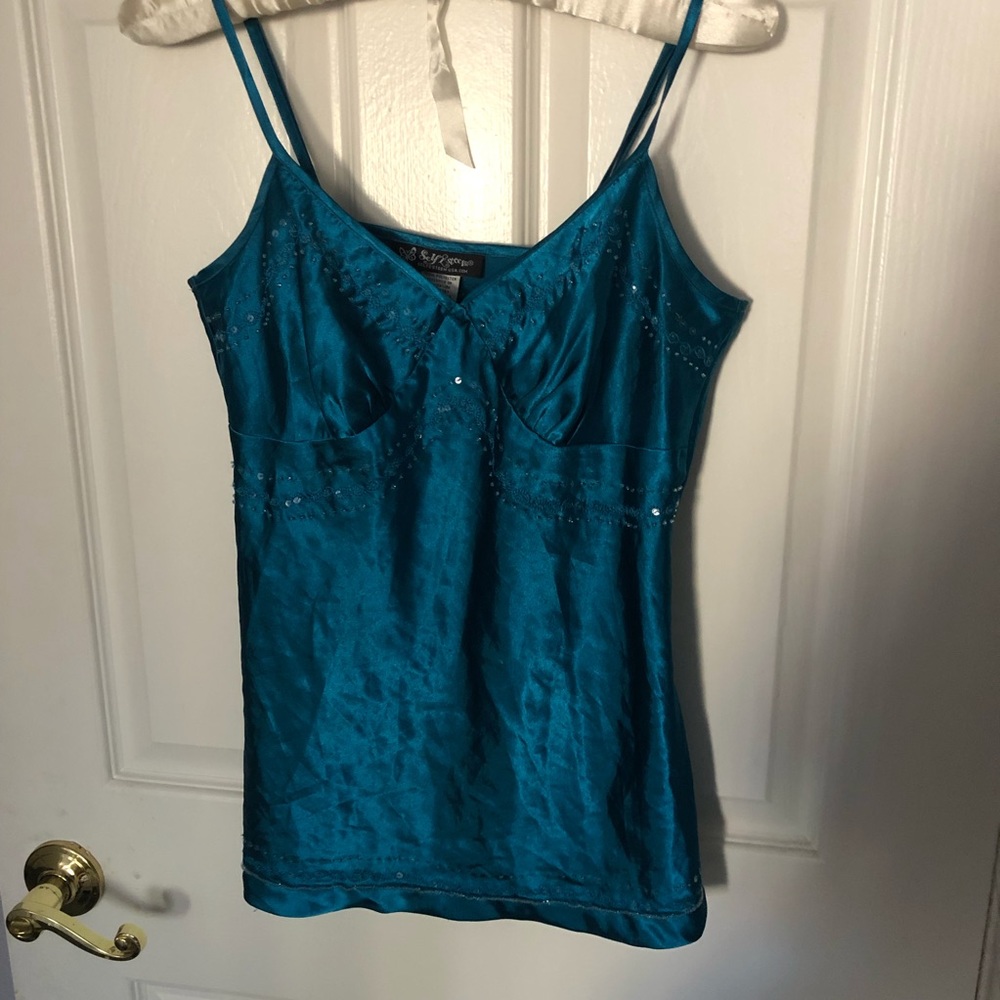 Blue Bejeweled Slip Shirt